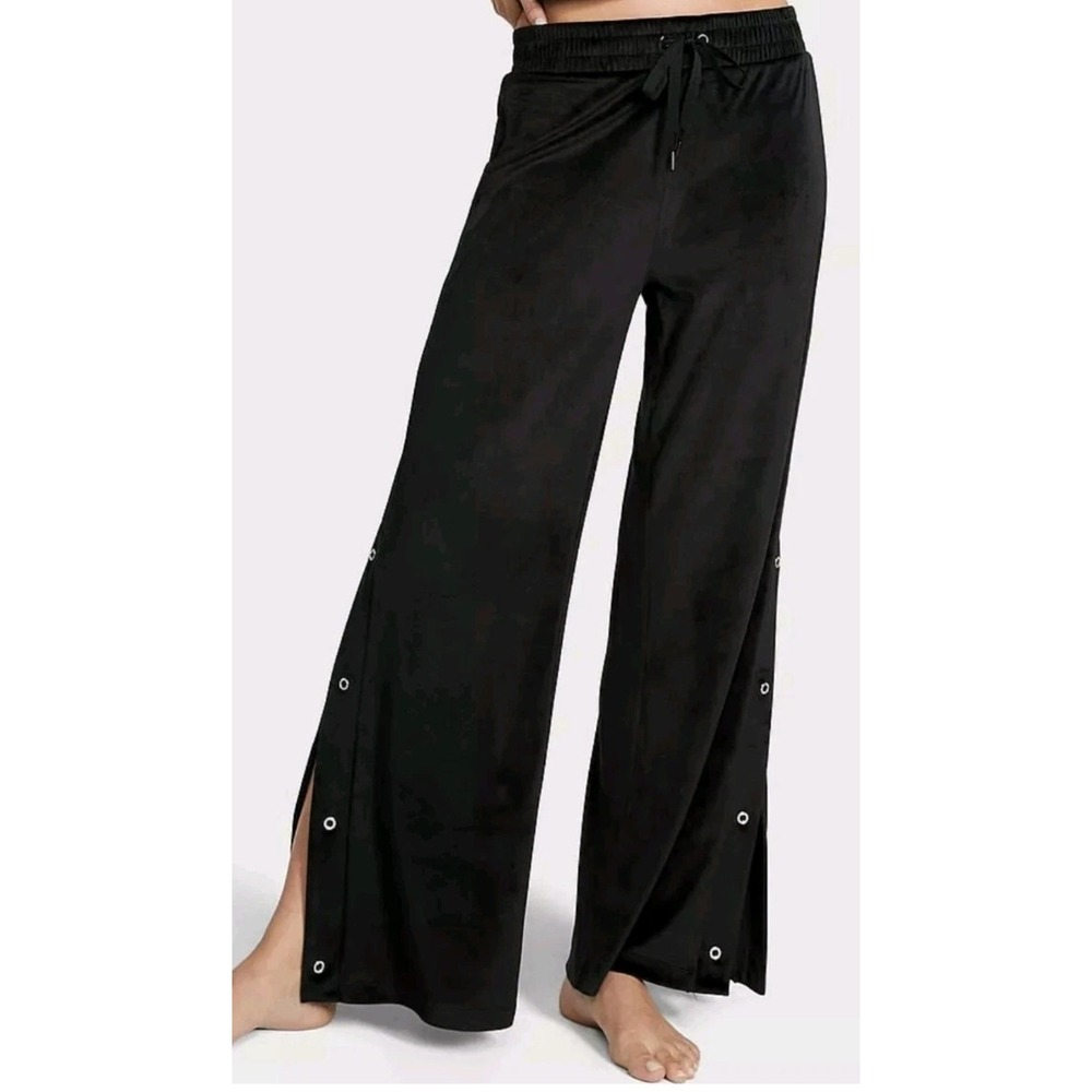 Victoria's Secret Black Velour Diamalete Wide Leg Side Snap Lounge Pants Size‎ L